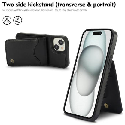 For iPhone 15 Plus AwQuer Vertical Flip Card Bag Holder Leather Phone Case(Black)