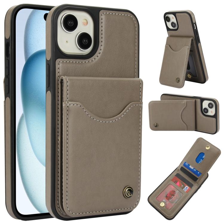 Pour iPhone 15 Plus AwQuer Étui en Cuir avec Rabat Vertical et Porte-Cartes (Gris)
