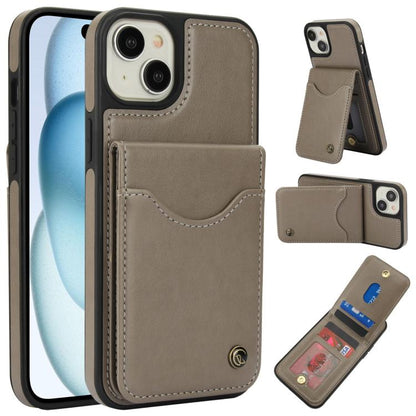 Pour iPhone 15 Plus AwQuer Étui en Cuir avec Rabat Vertical et Porte-Cartes (Gris)
