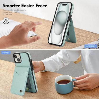 For iPhone 15 Plus AwQuer Vertical Flip Card Bag Holder Leather Phone Case(Green)