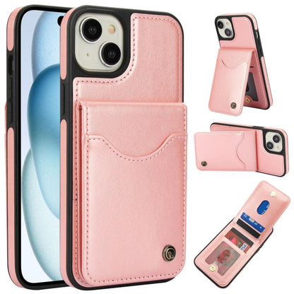 Pour iPhone 15 Plus AwQuer Étui en cuir avec porte-cartes à rabat vertical (or rose)