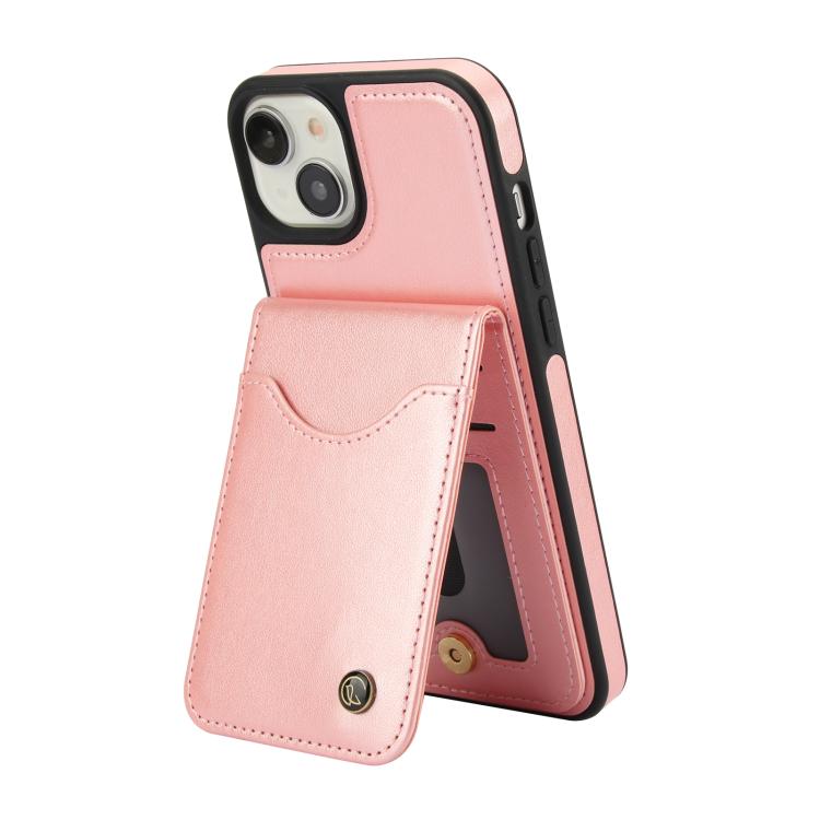 Pour iPhone 15 Plus AwQuer Étui en cuir avec porte-cartes à rabat vertical (or rose)