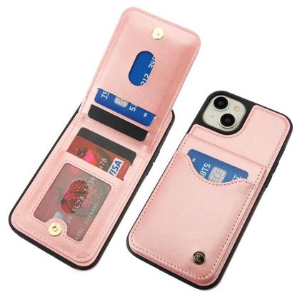 Pour iPhone 15 Plus AwQuer Étui en cuir avec porte-cartes à rabat vertical (or rose)