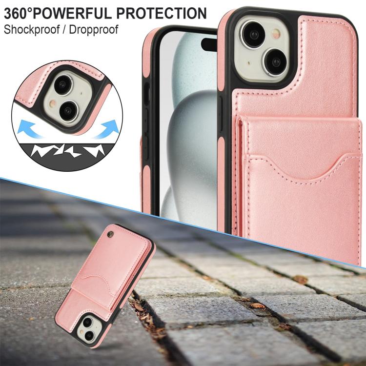 Pour iPhone 15 Plus AwQuer Étui en cuir avec porte-cartes à rabat vertical (or rose)