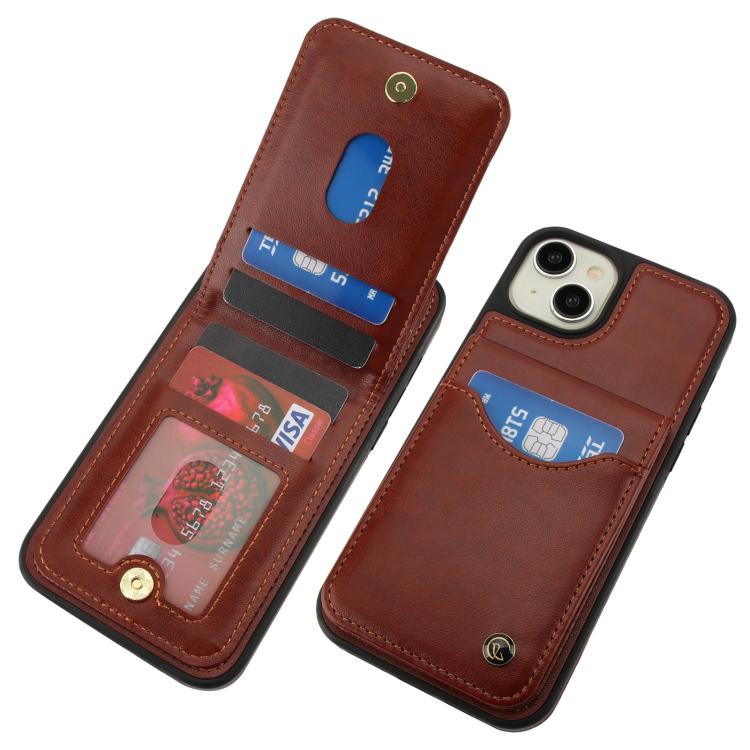 For iPhone 15 Plus AwQuer Vertical Flip Card Bag Holder Leather Phone Case(Brown)
