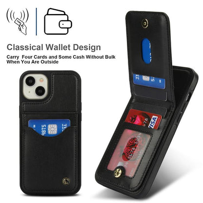 For iPhone 15 AwQuer Vertical Flip Card Bag Holder Leather Phone Case(Black)