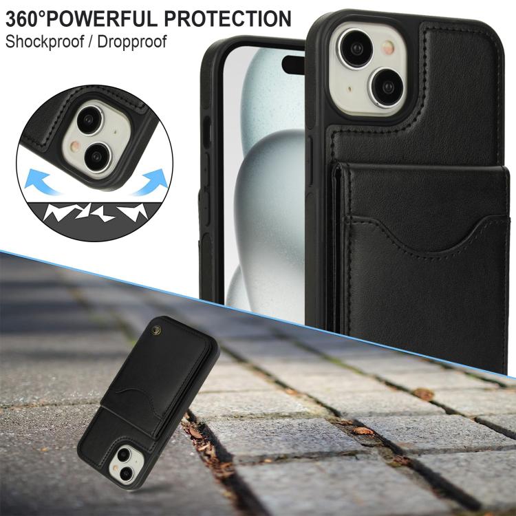 For iPhone 15 AwQuer Vertical Flip Card Bag Holder Leather Phone Case(Black)