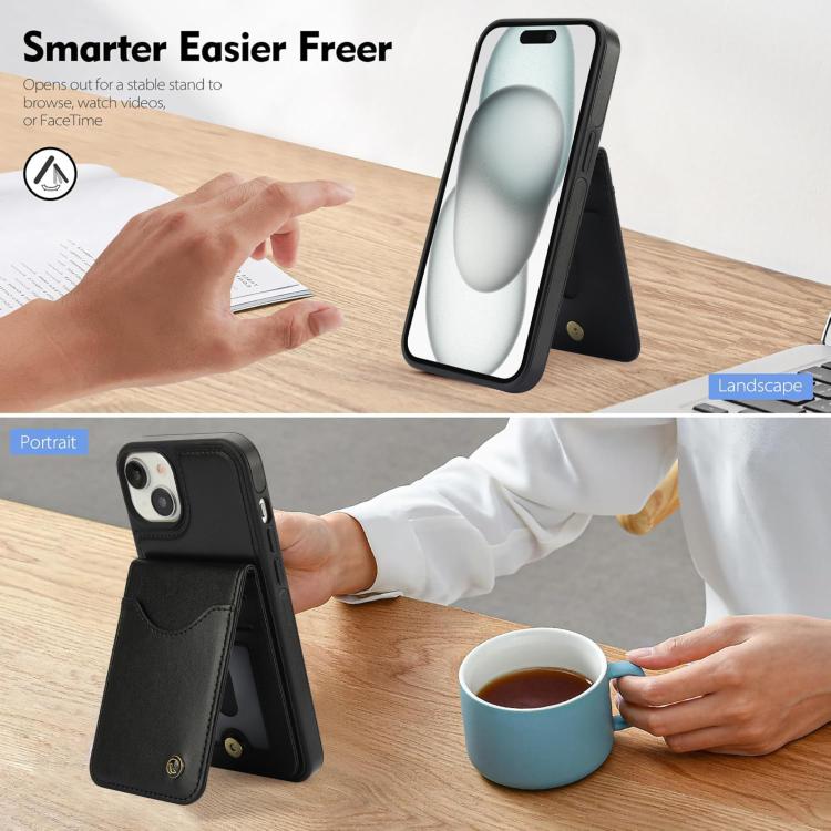 For iPhone 15 AwQuer Vertical Flip Card Bag Holder Leather Phone Case(Black)
