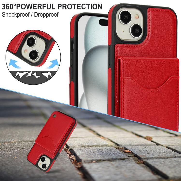 For iPhone 15 AwQuer Vertical Flip Card Bag Holder Leather Phone Case(Red)