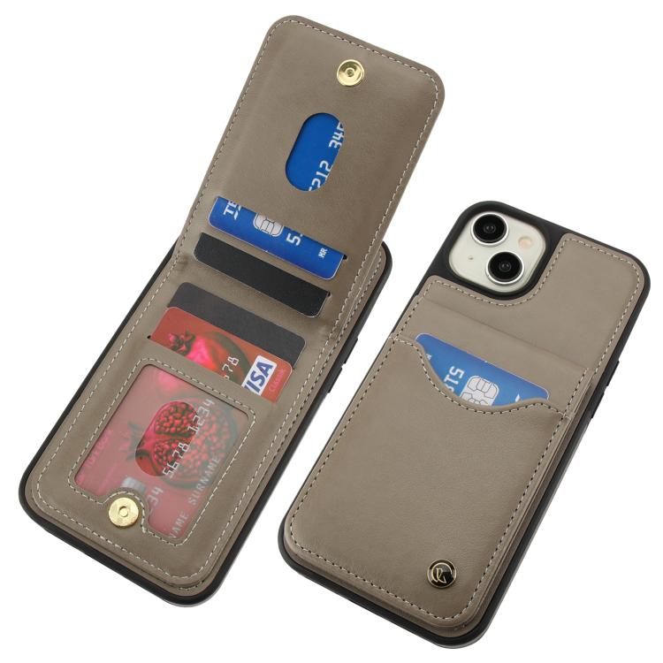 For iPhone 15 AwQuer Vertical Flip Card Bag Holder Leather Phone Case(Grey)