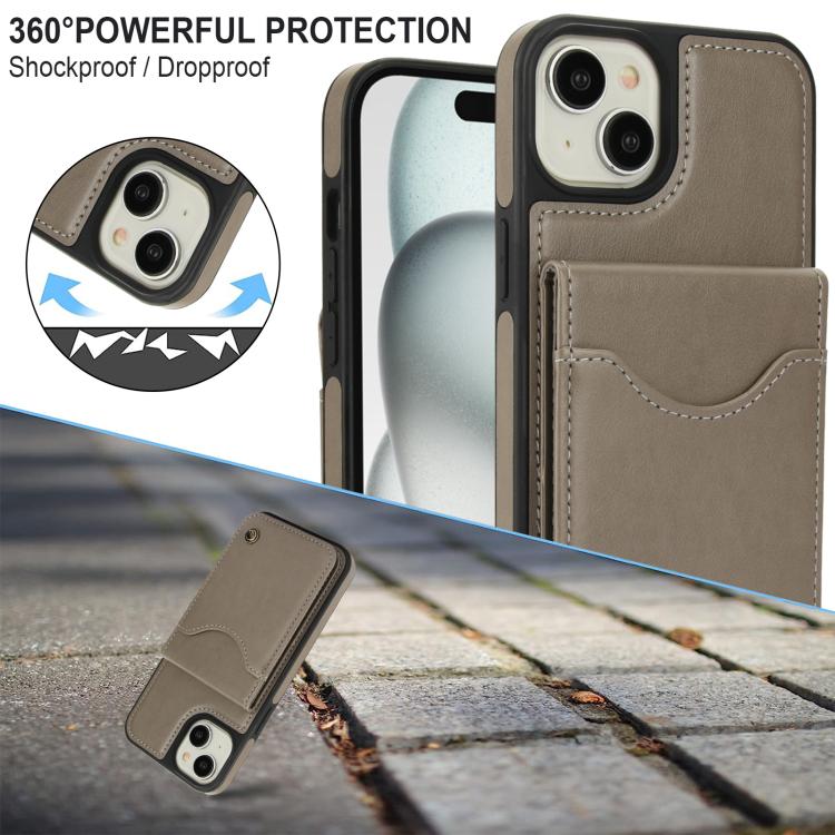 For iPhone 15 AwQuer Vertical Flip Card Bag Holder Leather Phone Case(Grey)