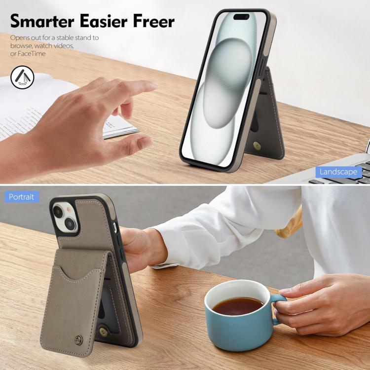 For iPhone 15 AwQuer Vertical Flip Card Bag Holder Leather Phone Case(Grey)