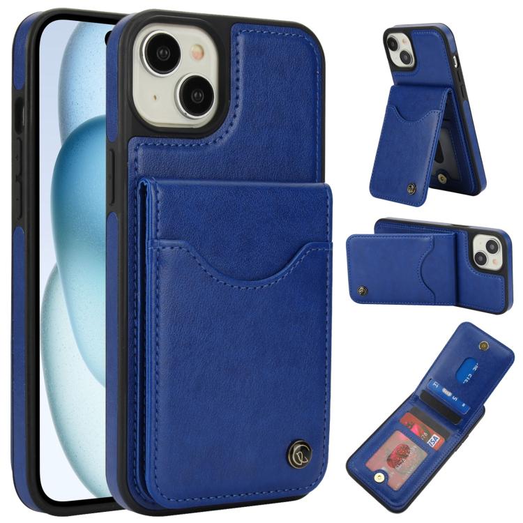 For iPhone 15 AwQuer Vertical Flip Card Bag Holder Leather Phone Case(Blue)