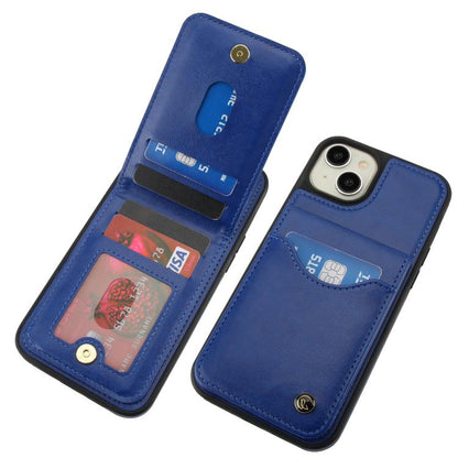 For iPhone 15 AwQuer Vertical Flip Card Bag Holder Leather Phone Case(Blue)