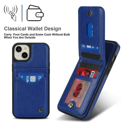 For iPhone 15 AwQuer Vertical Flip Card Bag Holder Leather Phone Case(Blue)