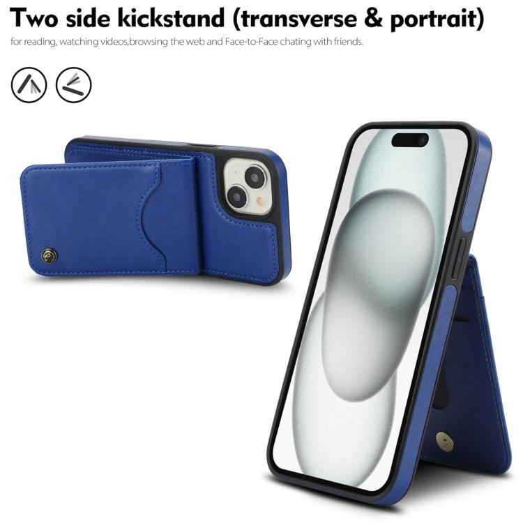 For iPhone 15 AwQuer Vertical Flip Card Bag Holder Leather Phone Case(Blue)