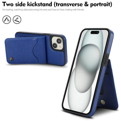 For iPhone 15 AwQuer Vertical Flip Card Bag Holder Leather Phone Case(Blue)