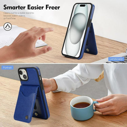 For iPhone 15 AwQuer Vertical Flip Card Bag Holder Leather Phone Case(Blue)