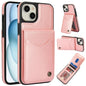 For iPhone 15 AwQuer Vertical Flip Card Bag Holder Leather Phone Case(Rose Gold)