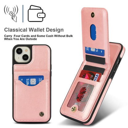 For iPhone 15 AwQuer Vertical Flip Card Bag Holder Leather Phone Case(Rose Gold)