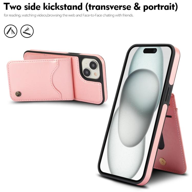 For iPhone 15 AwQuer Vertical Flip Card Bag Holder Leather Phone Case(Rose Gold)