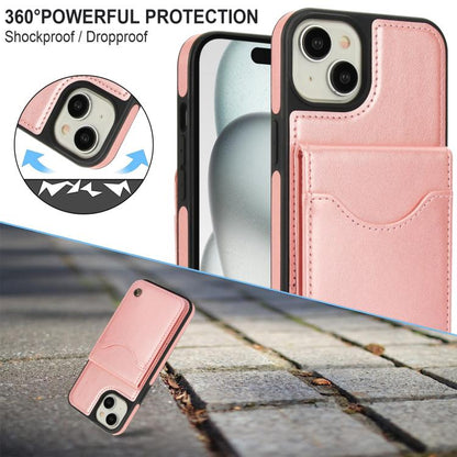 For iPhone 15 AwQuer Vertical Flip Card Bag Holder Leather Phone Case(Rose Gold)