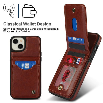 For iPhone 15 AwQuer Vertical Flip Card Bag Holder Leather Phone Case(Brown)