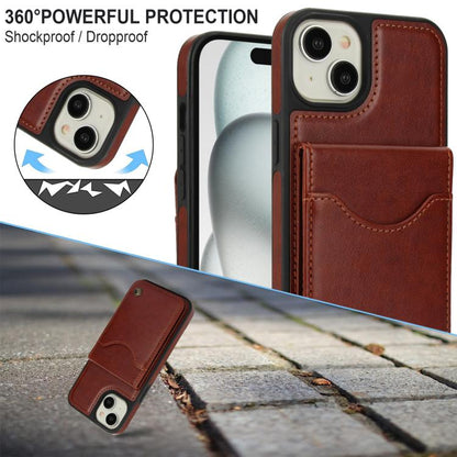 For iPhone 15 AwQuer Vertical Flip Card Bag Holder Leather Phone Case(Brown)