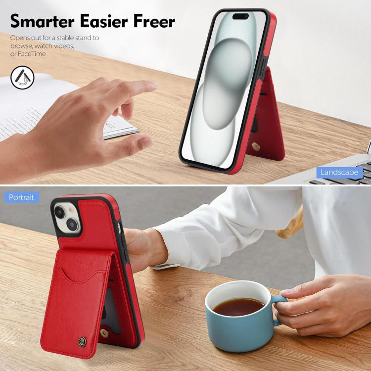 Pour iPhone 14 Plus AwQuer Vertical Flip Card Bag Holder Étui de Téléphone en Cuir (Rouge)