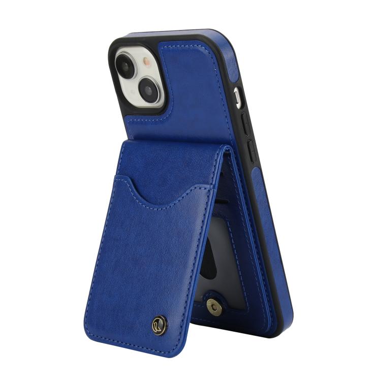 For iPhone 14 Plus AwQuer Vertical Flip Card Bag Holder Leather Phone Case(Blue)