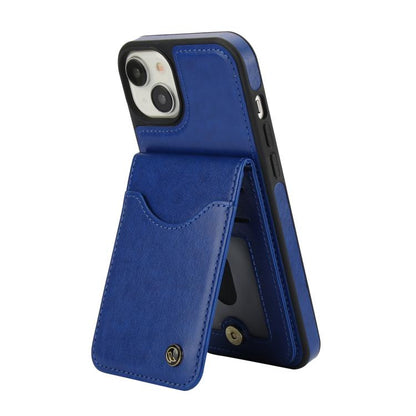 For iPhone 14 Plus AwQuer Vertical Flip Card Bag Holder Leather Phone Case(Blue)