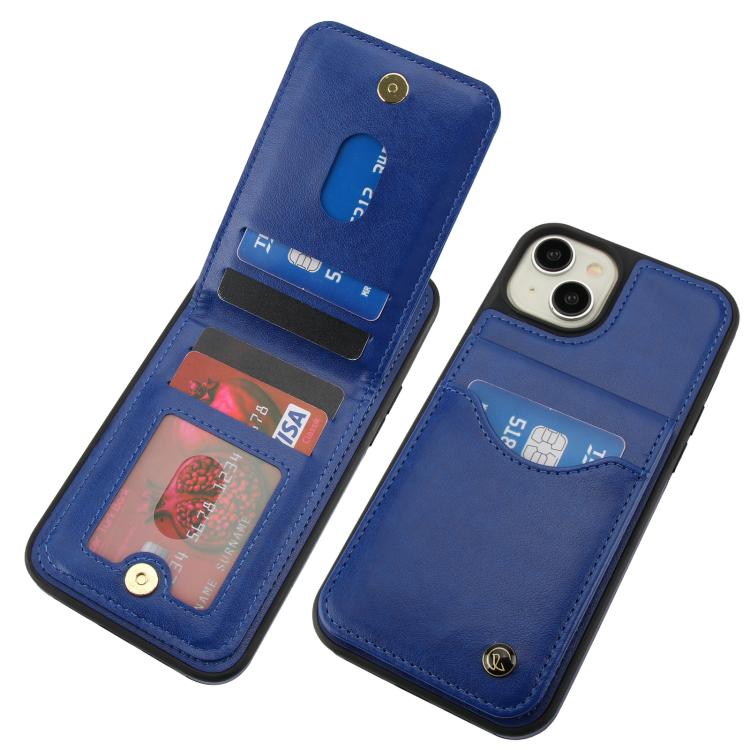For iPhone 14 Plus AwQuer Vertical Flip Card Bag Holder Leather Phone Case(Blue)