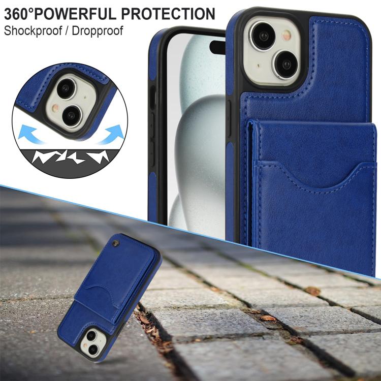 For iPhone 14 Plus AwQuer Vertical Flip Card Bag Holder Leather Phone Case(Blue)