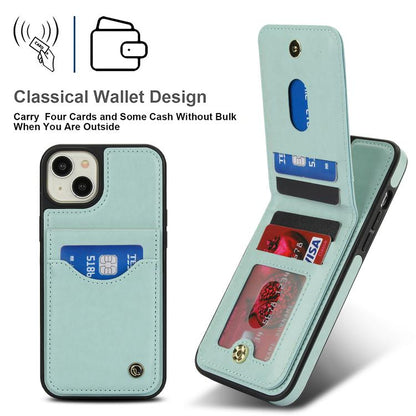 For iPhone 14 Plus AwQuer Vertical Flip Card Bag Holder Leather Phone Case(Green)