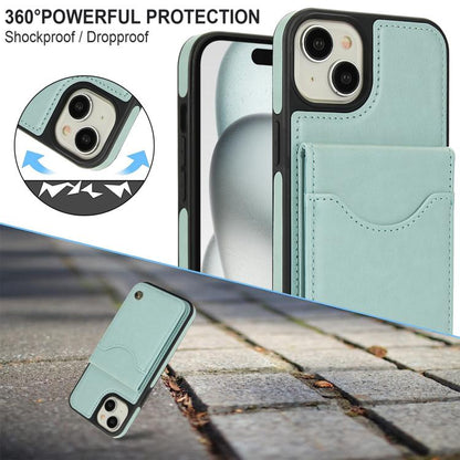 For iPhone 14 Plus AwQuer Vertical Flip Card Bag Holder Leather Phone Case(Green)