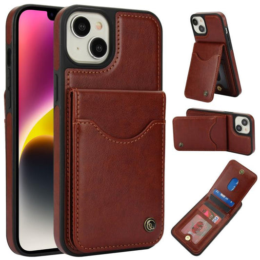 Pour iPhone 14 Plus AwQuer Étui en cuir avec porte-cartes à rabat vertical (marron)