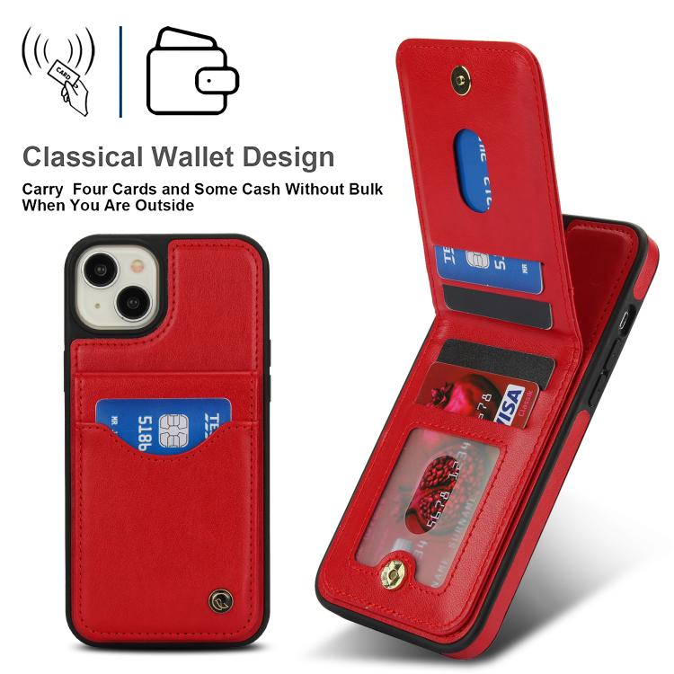 For iPhone 14 / 13 AwQuer Vertical Flip Card Bag Holder Leather Phone Case(Red)