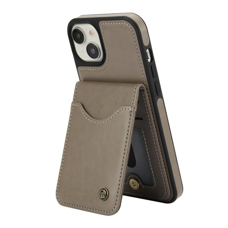 For iPhone 14 / 13 AwQuer Vertical Flip Card Bag Holder Leather Phone Case(Grey)