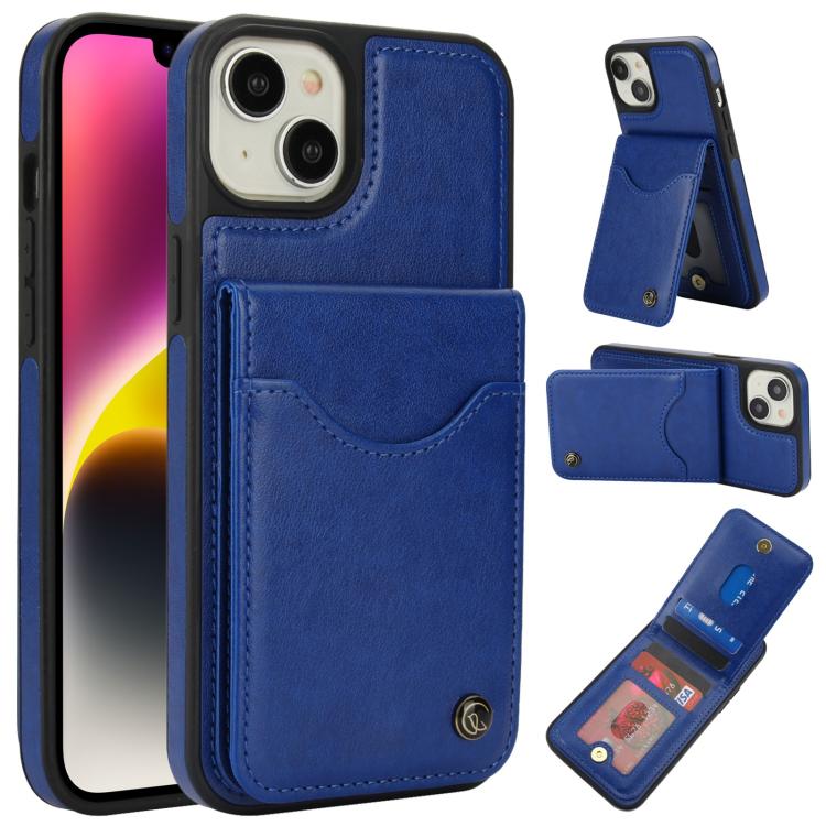 Pour iPhone 14 / 13 Étui portefeuille en cuir AwQuer avec porte-cartes et rabat vertical (bleu)