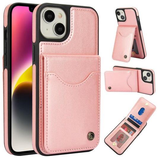 Pour iPhone 14 / 13 Étui portefeuille en cuir AwQuer avec porte-cartes et rabat vertical (or rose)