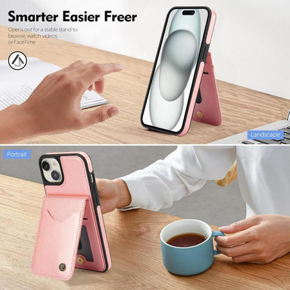 For iPhone 14 / 13 AwQuer Vertical Flip Card Bag Holder Leather Phone Case(Rose Gold)
