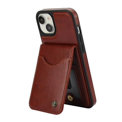 For iPhone 14 / 13 AwQuer Vertical Flip Card Bag Holder Leather Phone Case(Brown)