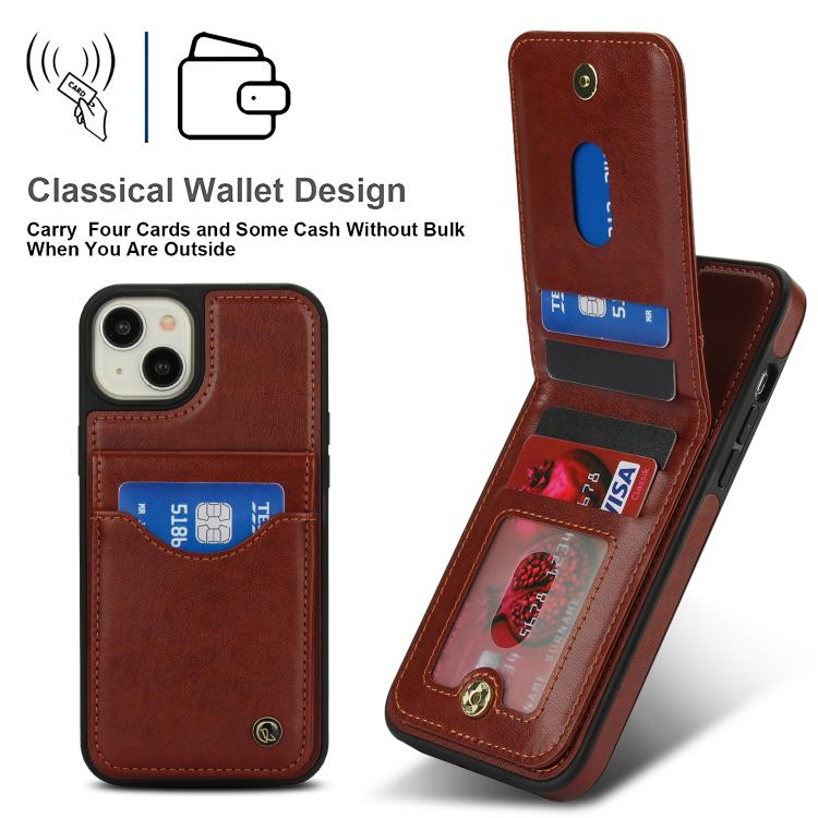 For iPhone 14 / 13 AwQuer Vertical Flip Card Bag Holder Leather Phone Case(Brown)