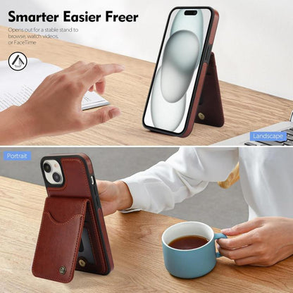 For iPhone 14 / 13 AwQuer Vertical Flip Card Bag Holder Leather Phone Case(Brown)