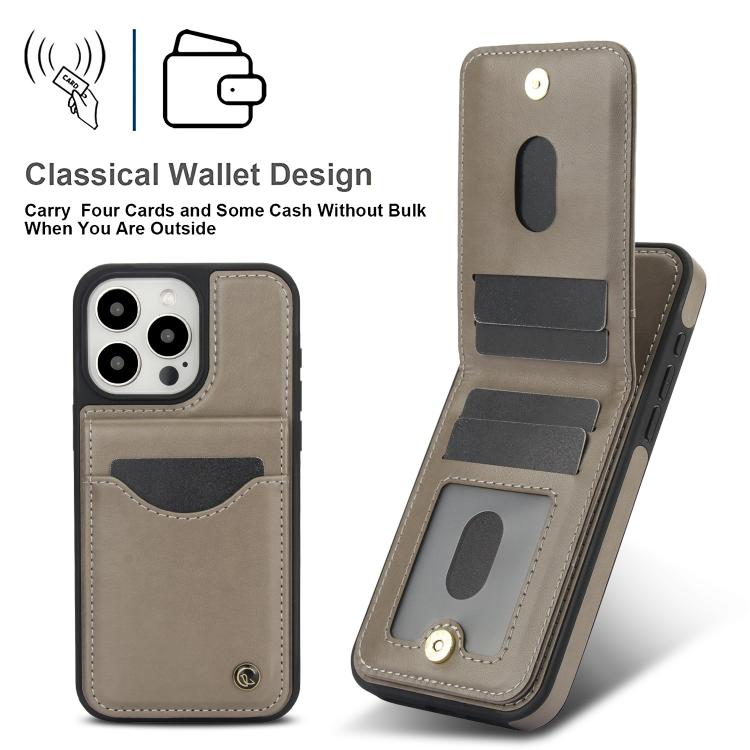 For iPhone 14 Pro AwQuer Vertical Flip Card Bag Holder Leather Phone Case(Grey)