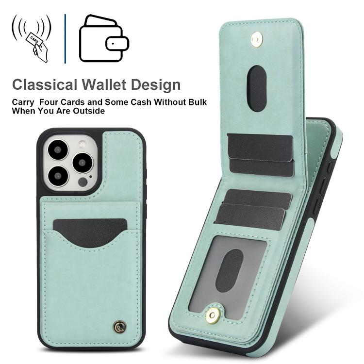 For iPhone 14 Pro AwQuer Vertical Flip Card Bag Holder Leather Phone Case(Green)