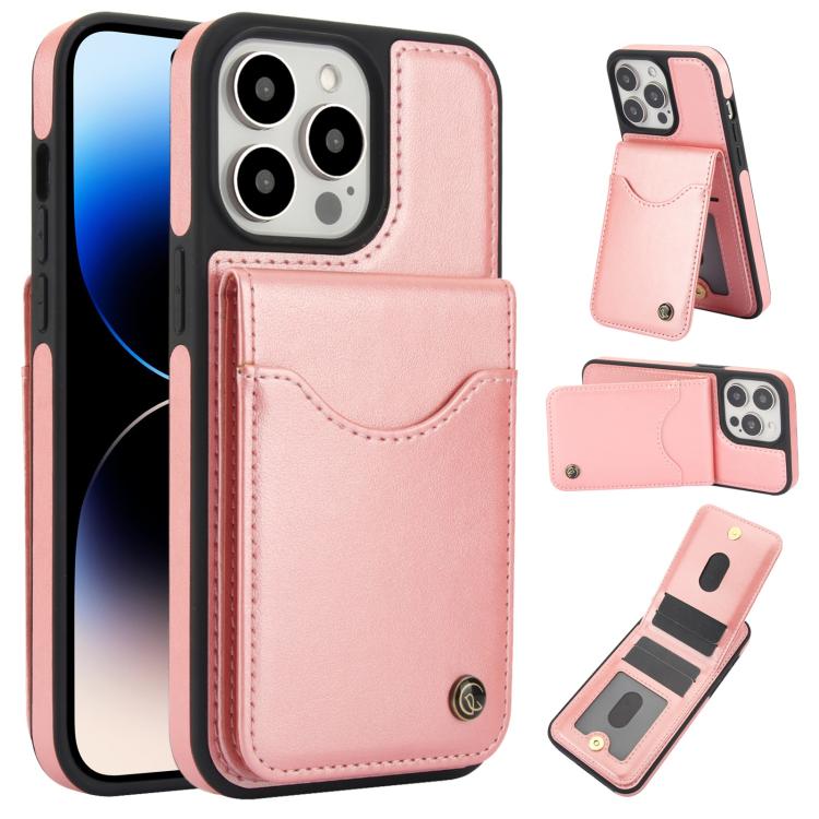 For iPhone 14 Pro AwQuer Vertical Flip Card Bag Holder Leather Phone Case(Rose Gold)