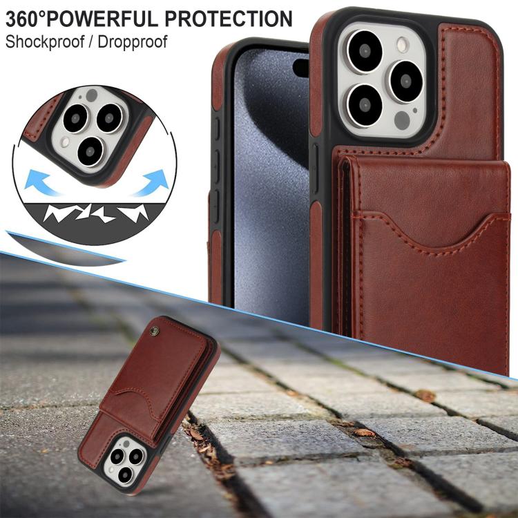 For iPhone 14 Pro AwQuer Vertical Flip Card Bag Holder Leather Phone Case(Brown)