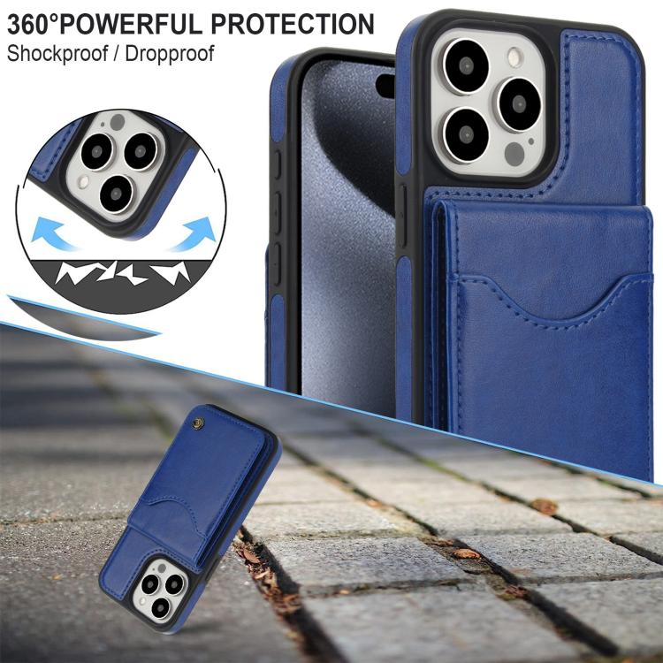 For iPhone 14 Pro Max AwQuer Vertical Flip Card Bag Holder Leather Phone Case(Blue)