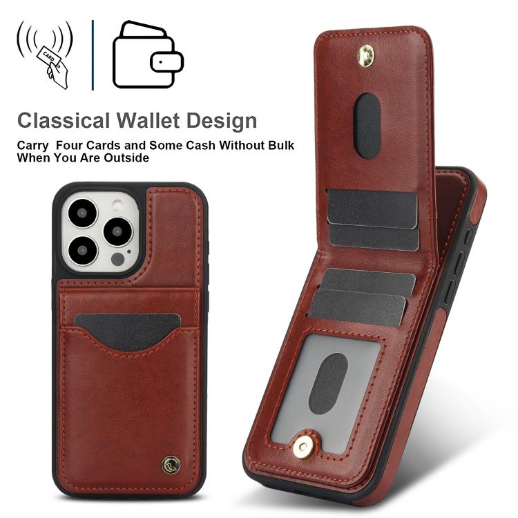 For iPhone 14 Pro Max AwQuer Vertical Flip Card Bag Holder Leather Phone Case(Brown)
